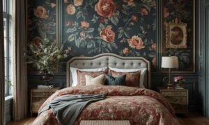 moody floral bedroom