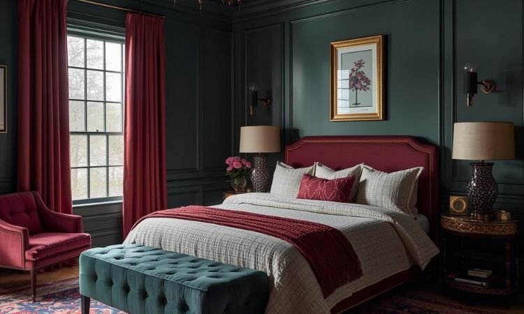 moody jewel tone bedroom