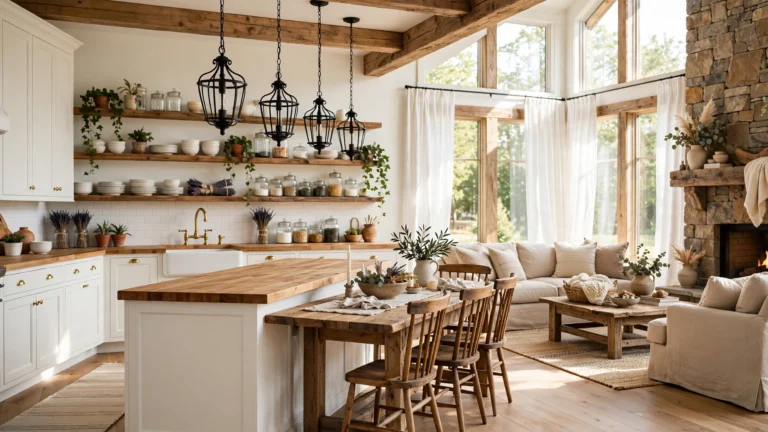 Farmhouse Open Kitchen and Living Room Ideas for a Cozy Home