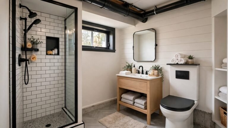 17 Small Basement Bathroom Ideas That Maximize Tight, Low-Ceiling Spaces
