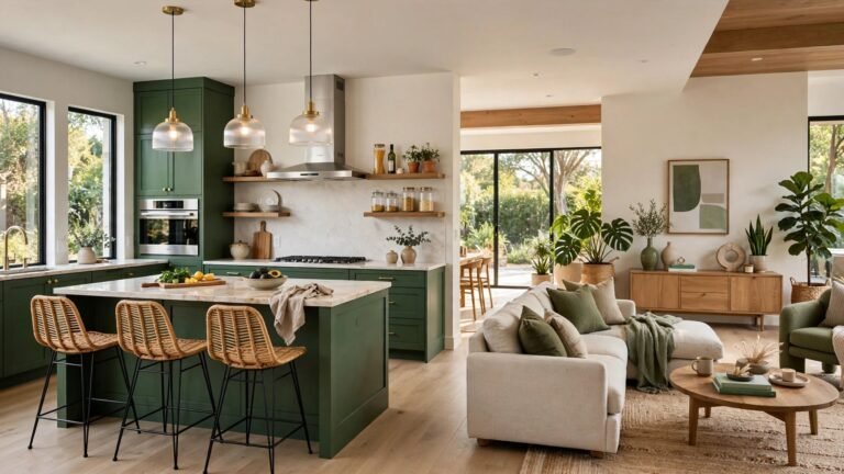 14 Green Open Kitchen and Living Room Ideas That Bring Nature Indoors
